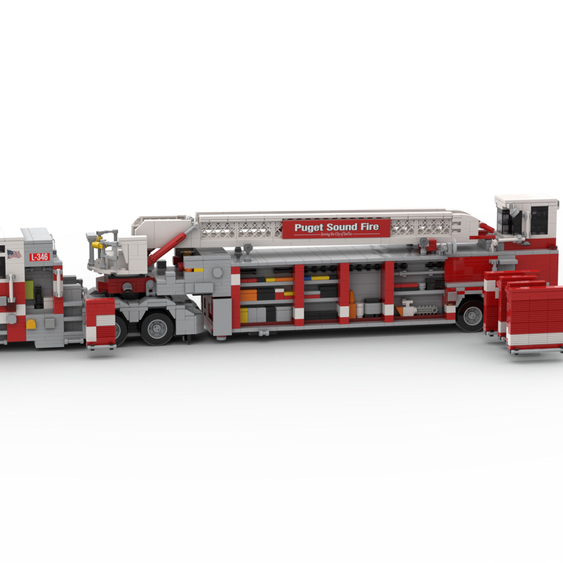 MOC-271368 Pierce Arrow XT Tandem Axle Tiller Fire Truck Building Blocks