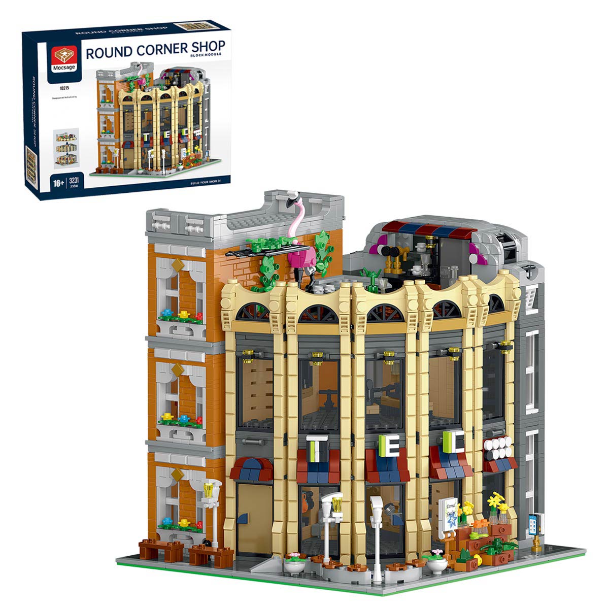Mocsage Street Scene MOC European Department Corner Store with Light Building Blocks