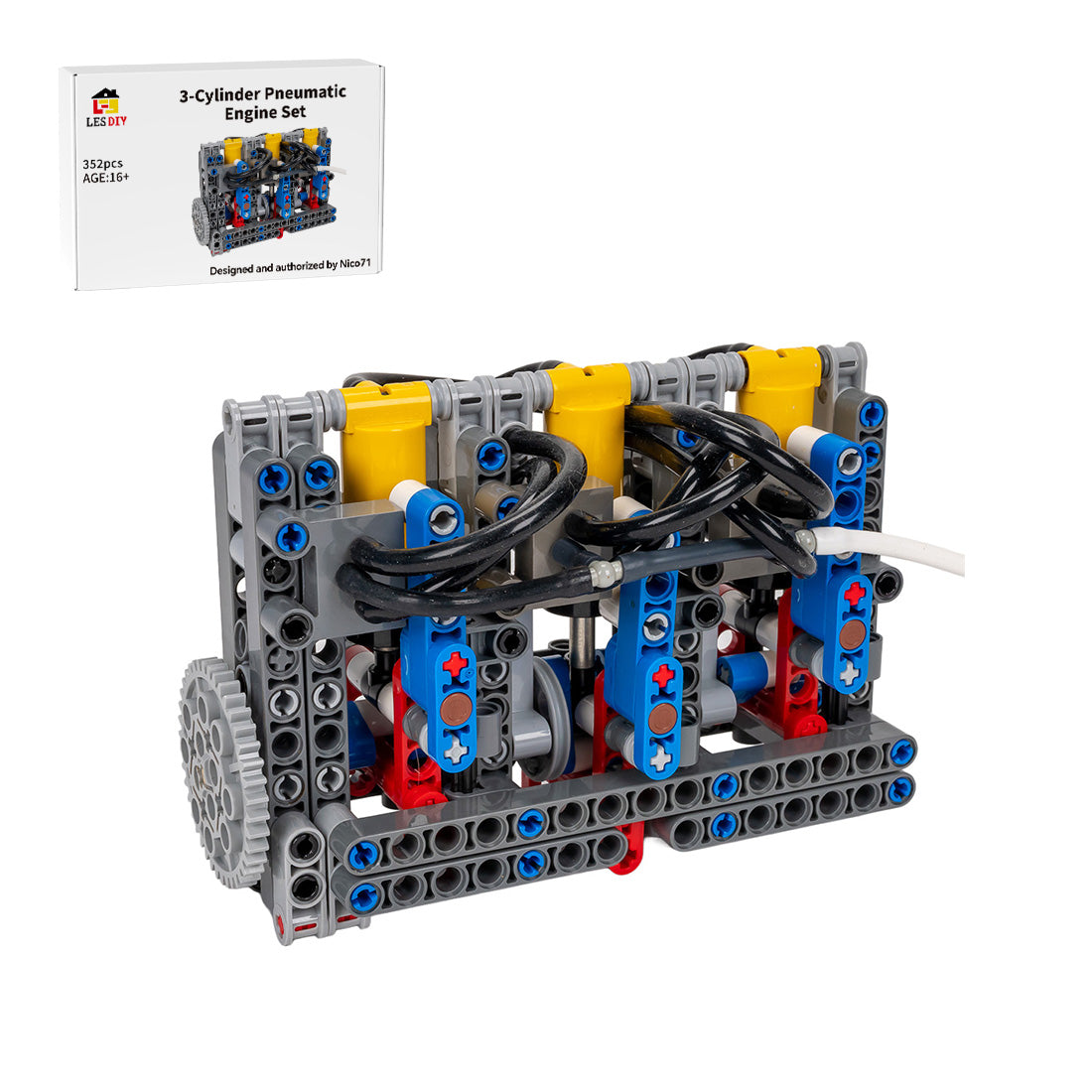 MOC-157730 + MOC-164704 3-Cylinder Pneumatic Engine & Hand Pump Building Blocks