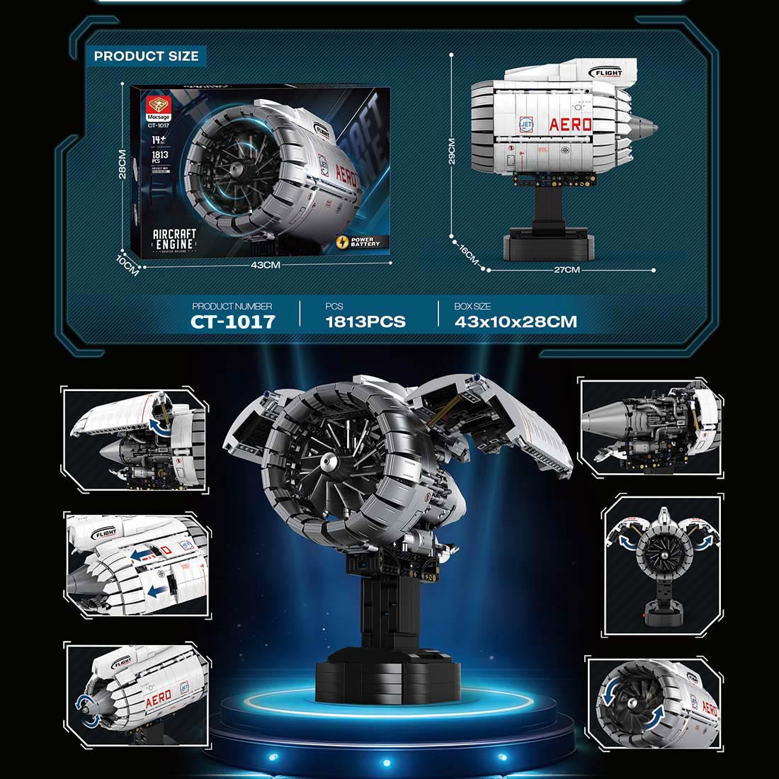 Mocsage Turbo Aircraft Engine Building Blocks Set