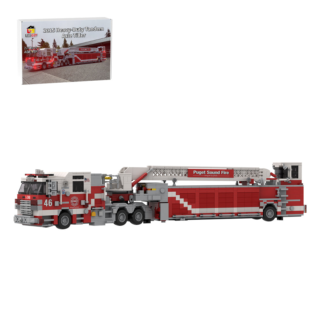 MOC-271368 Pierce Arrow XT Tandem Axle Tiller Fire Truck Building Blocks