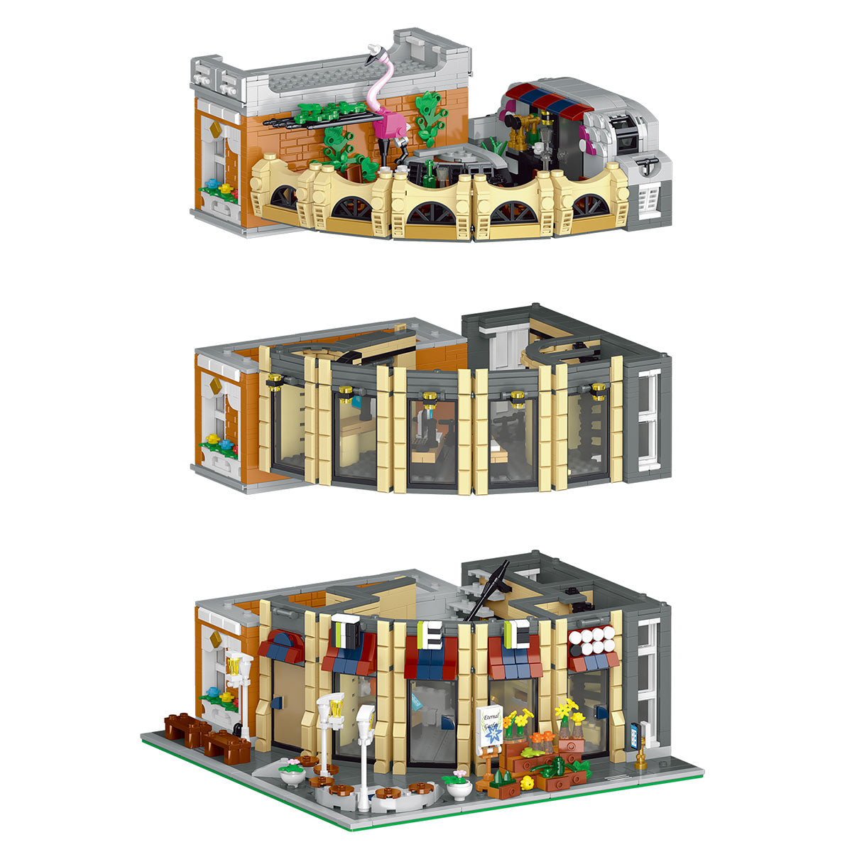 Mocsage Street Scene MOC European Department Corner Store with Light Building Blocks