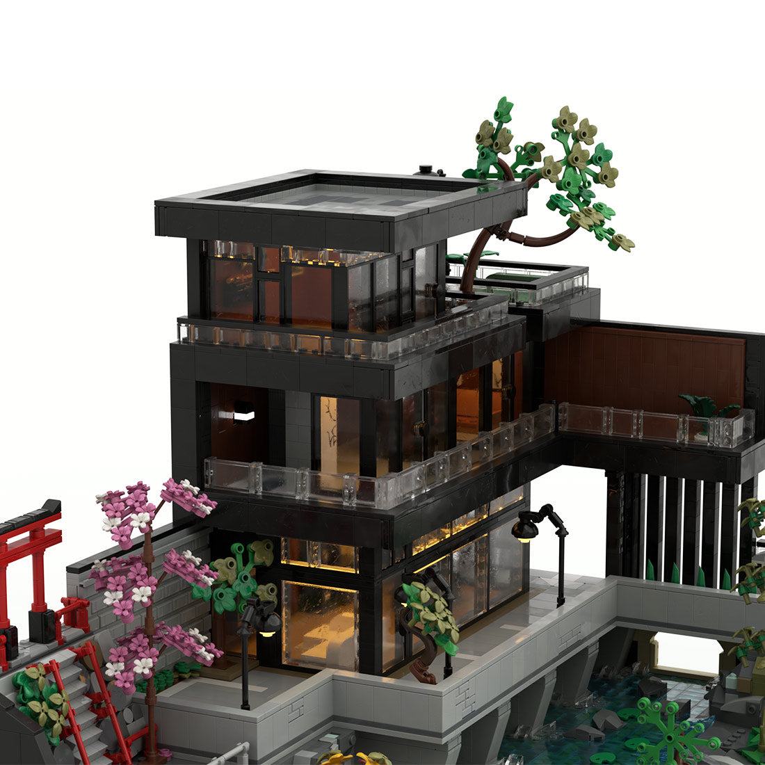 MOC-264460 Modern Japanese Waterfall Villa Building Blocks
