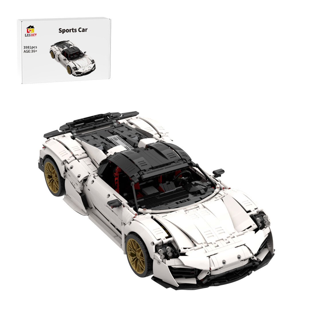 918 Sports Car Tech Building Blocks - LesDiy - Red White