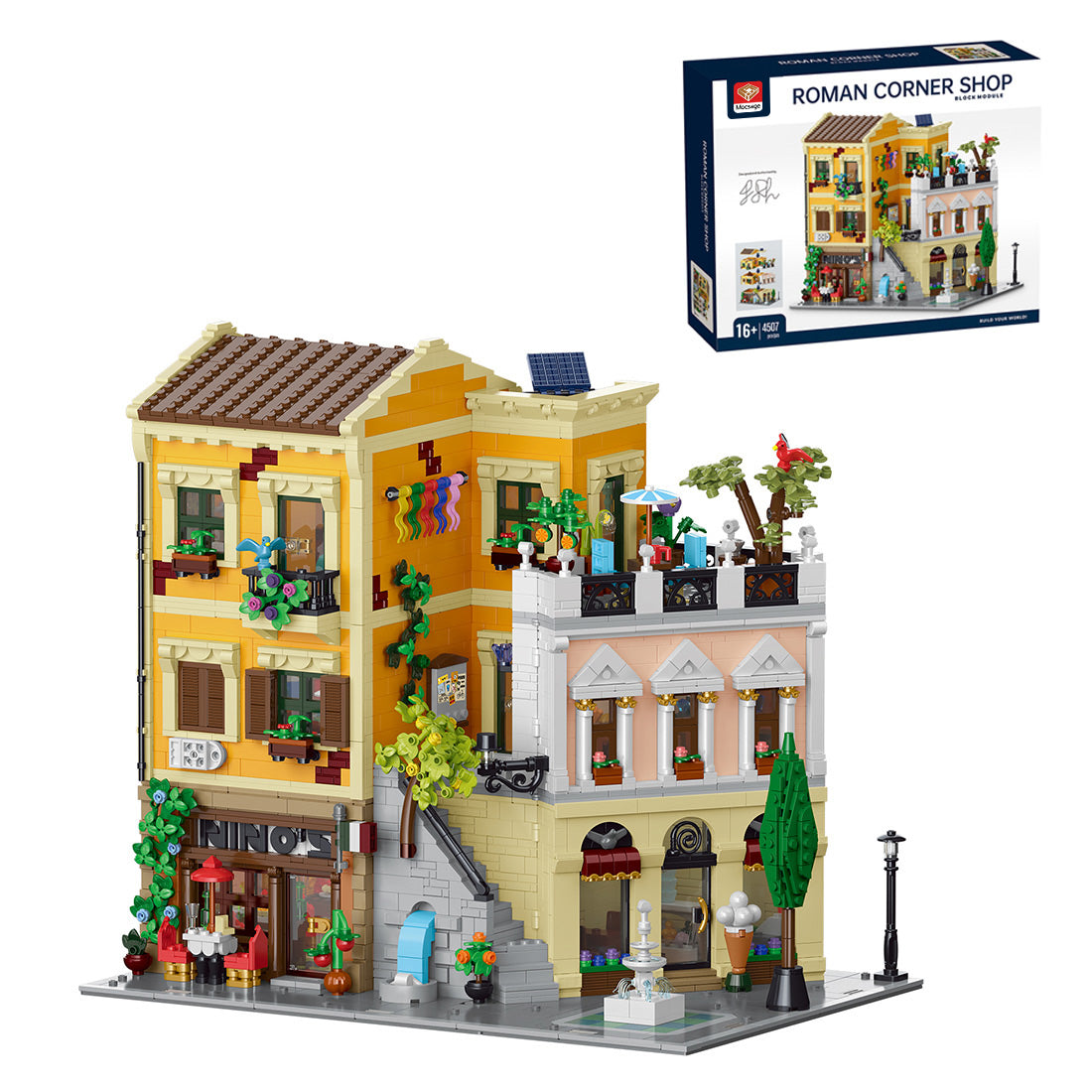 Mocsage Lighted Roman Corner Shop Street Scene Building Blocks