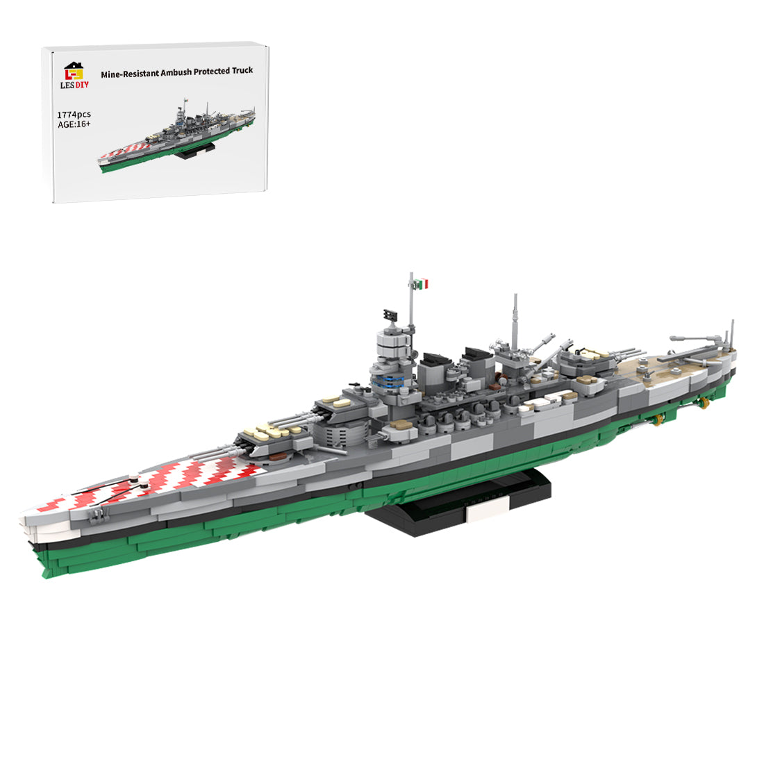 1/300 Scale WWII Battle of Italy Battleship Rome Military MOC Assembly Toy Building Blocks Set