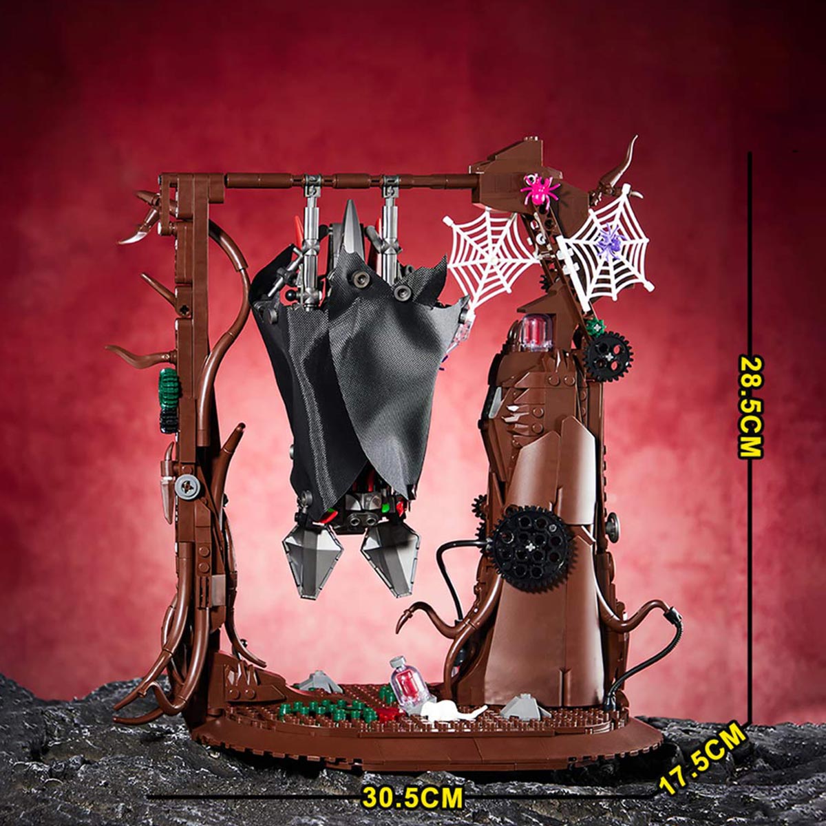 Gothic Metal Mechanical Bat with Display Stand and Spiderweb Decor Building Blocks