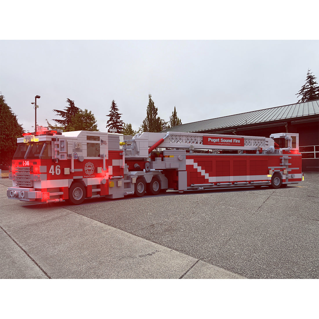MOC-271368 Pierce Arrow XT Tandem Axle Tiller Fire Truck Building Blocks