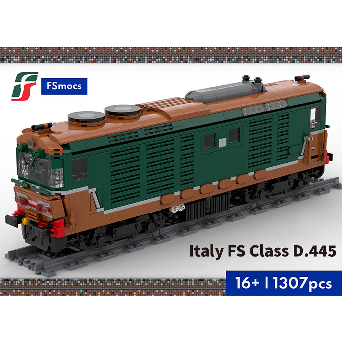 Italy Diesel Locomotive D.445 Train Building Blocks