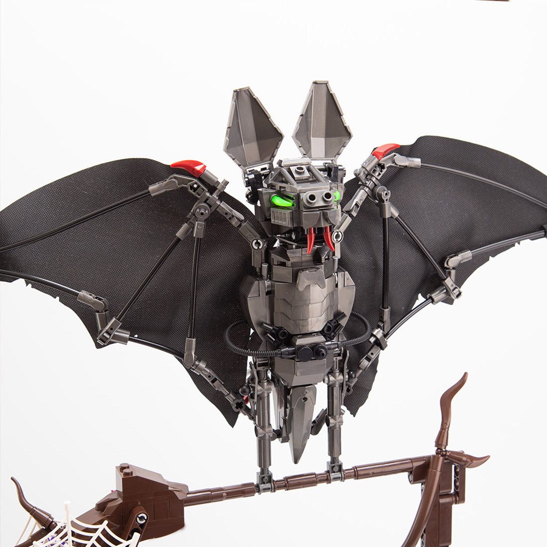 Gothic Metal Mechanical Bat with Display Stand and Spiderweb Decor Building Blocks