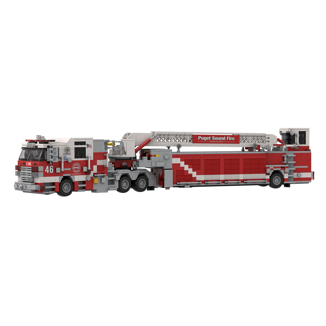 MOC-271368 Pierce Arrow XT Tandem Axle Tiller Fire Truck Building Blocks
