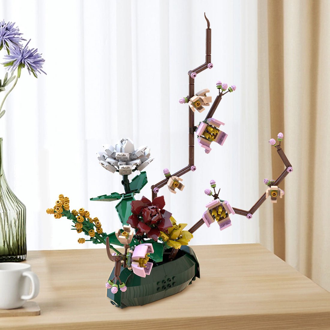 Gardenias & Peach Blossoms Brickebana Arrangement Model Assembly Toy Building Blocks - LesDiy -