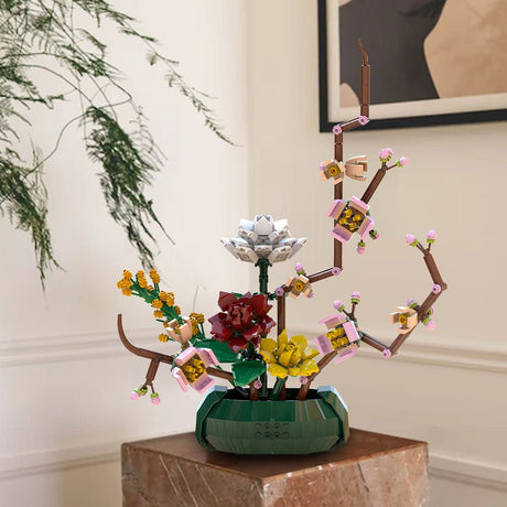 Gardenias & Peach Blossoms Brickebana Arrangement Model Assembly Toy Building Blocks - LesDiy -