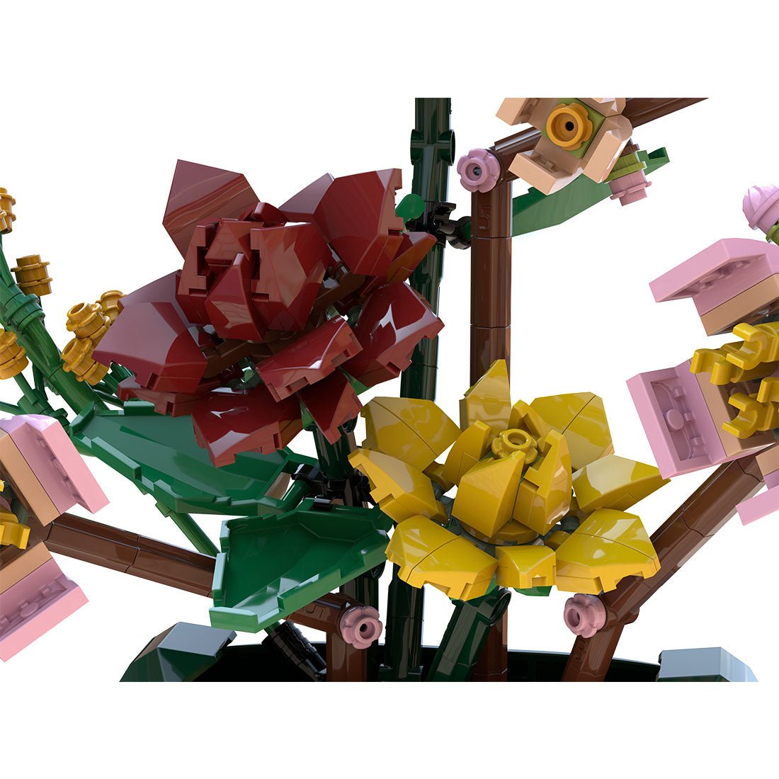 Gardenias & Peach Blossoms Brickebana Arrangement Model Assembly Toy Building Blocks - LesDiy -