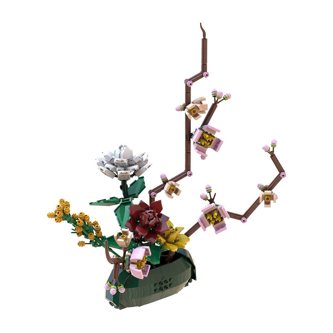 Gardenias & Peach Blossoms Brickebana Arrangement Model Assembly Toy Building Blocks - LesDiy -