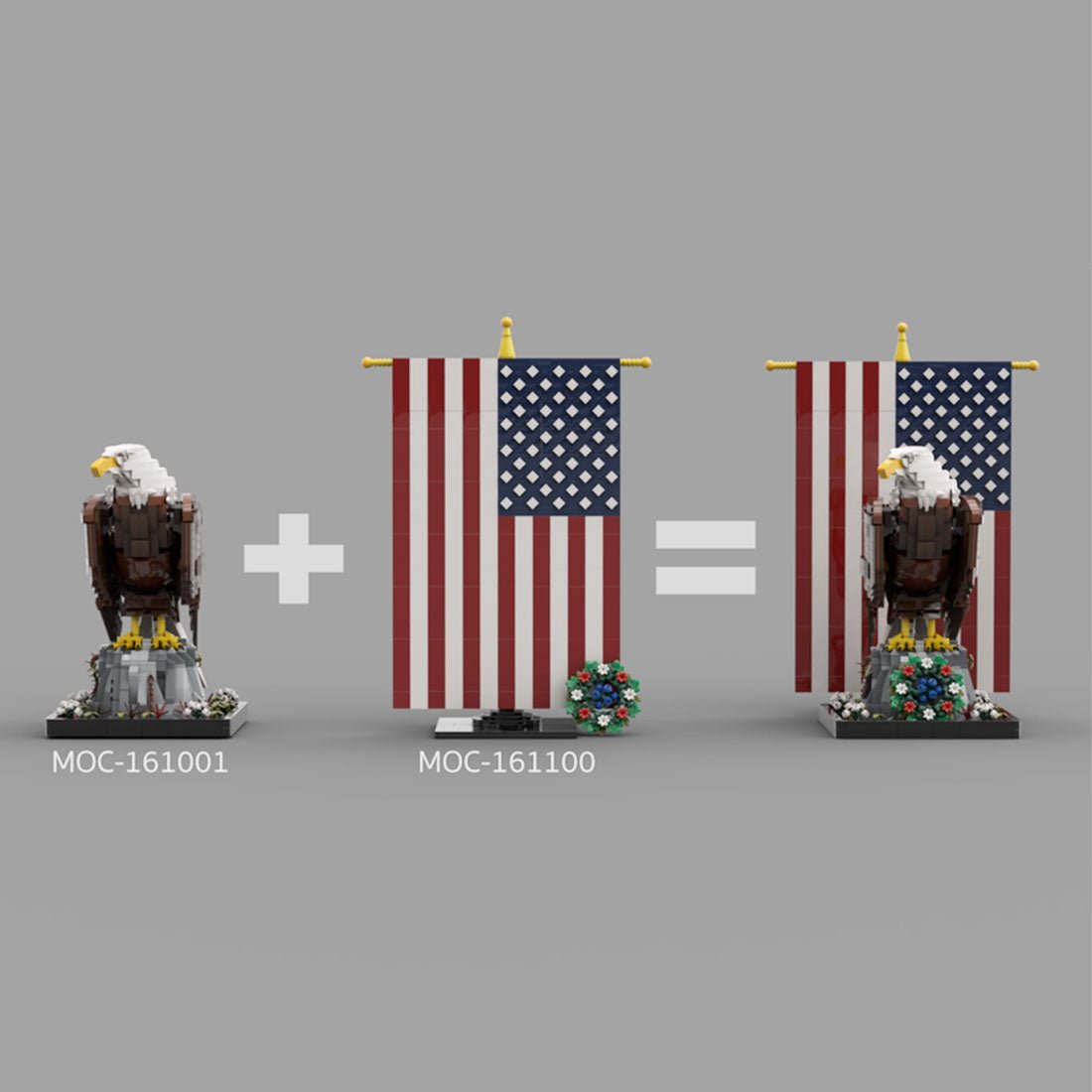 MOC - 161001+MOC - 161100 American Bald Eagle with Flag& Wreath - LesDiy -