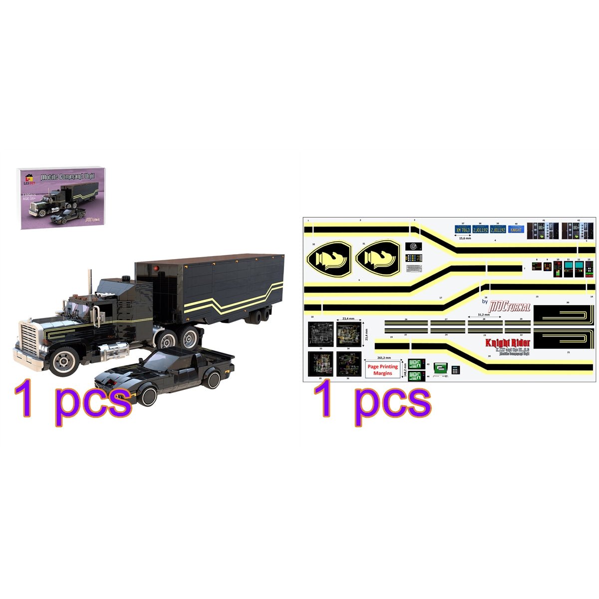 MOC - 216375 MOCturnal Knight Rider: KITT And the FLAG Mobile Command Unit Building Blocks - LesDiy -