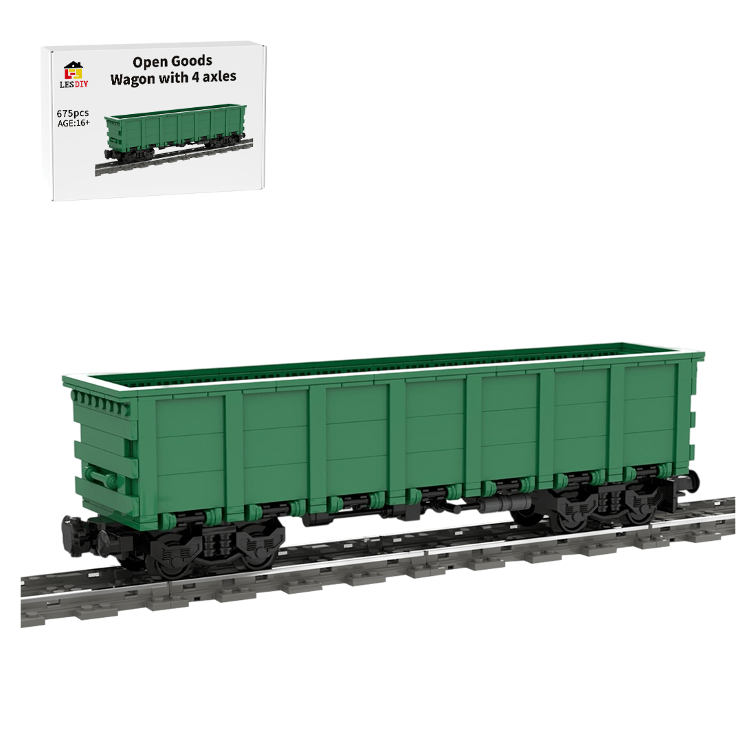 MOC - 221417 Open Goods Wagon with 4 axles U.S. style Bluilding Blocks - LesDiy - Locomotive