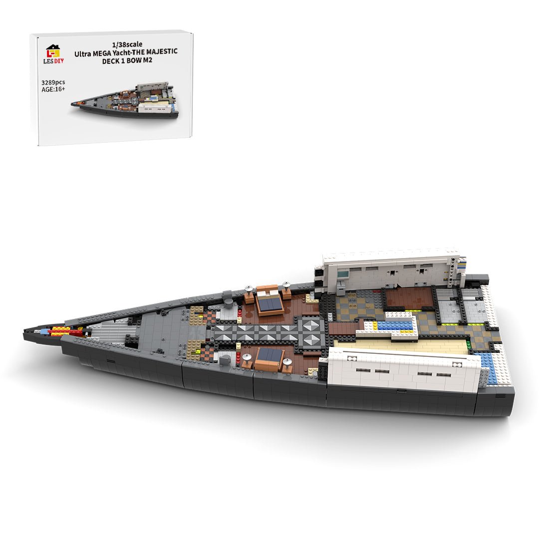MOC - 230069 1/38 Scale Ultra MEGA Yacht - Part 1 Module 2 Deck 1 Bow Building Blocks - LesDiy - Building Blocks