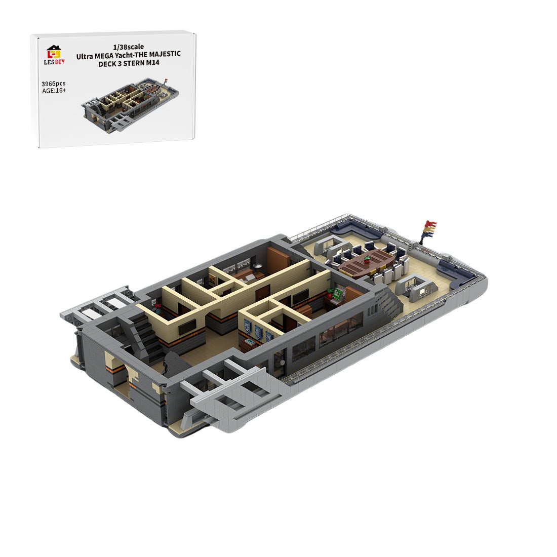 MOC - 230069 1/38 Scale Ultra MEGA Yacht - Part 7 Module 14 Deck 3 Stern Building Blocks - LesDiy - Building Blocks