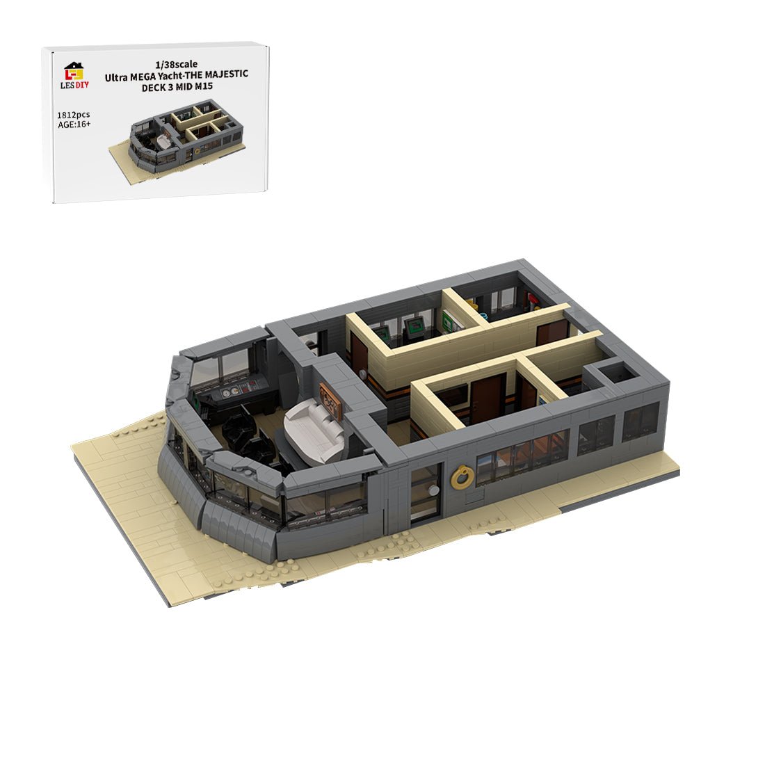MOC - 230069 1/38 Scale Ultra MEGA Yacht - Part 8 Module 15 Deck 3 Mid Building Blocks - LesDiy - Building Blocks