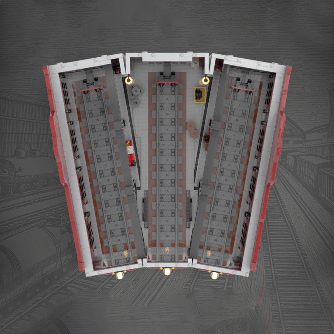 MOC - 232697 Free Parking Locomotives Roundhouse Building Blocks - LesDiy -