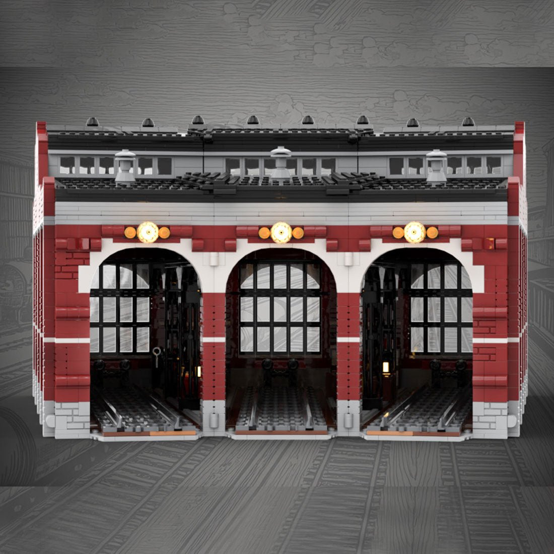 MOC - 232697 Free Parking Locomotives Roundhouse Building Blocks - LesDiy -