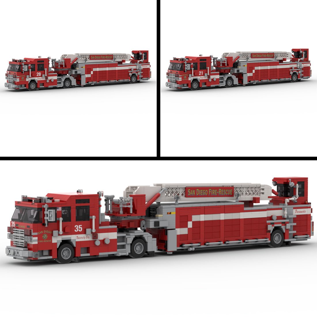 MOC-267880 2020-2025 Pierce Arrow XT Tiller Fire Truck SDFR Building Blocks-LesDiy -