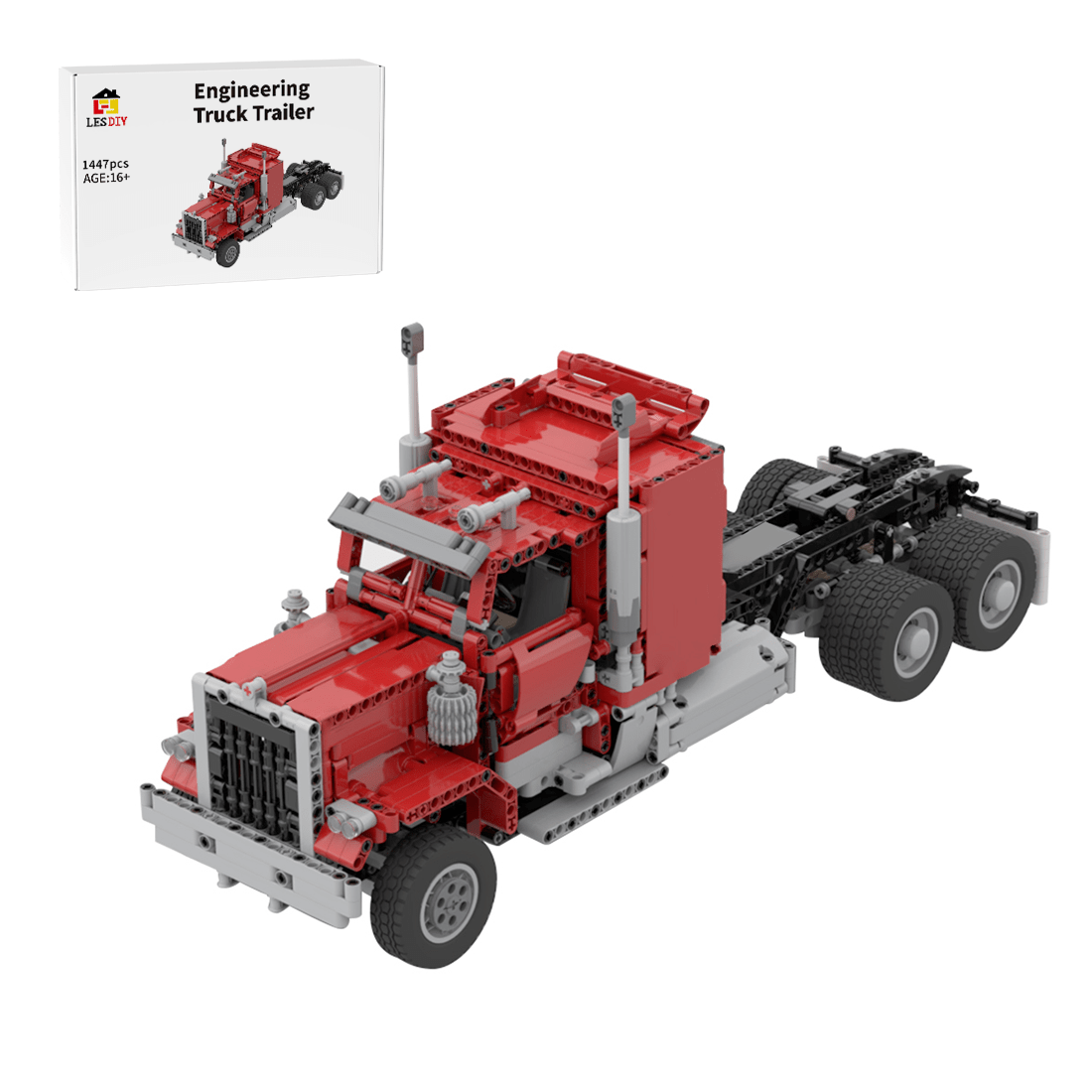 MOC - 72820 1/17 Technology RC Engineering Truck Trailer Building Blocks - LesDiy -