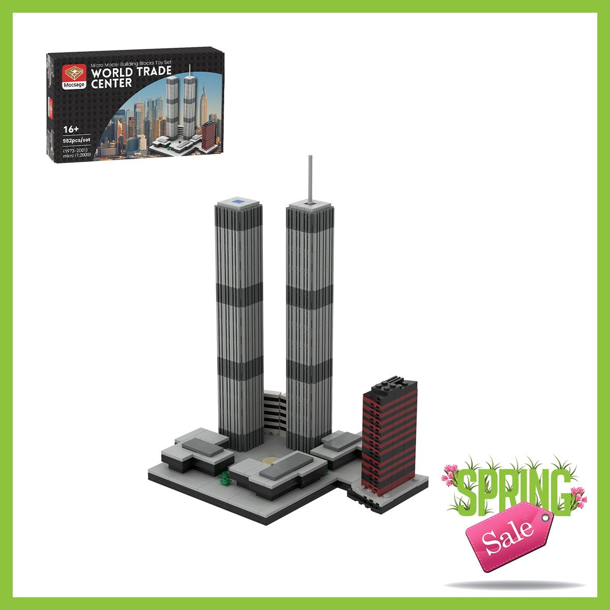 Mocsage 1/2000 Scale World Trade Center (1973 - 2001) Micro PartsĀ Building Blocks Set (US Warehouse) - LesDiy -