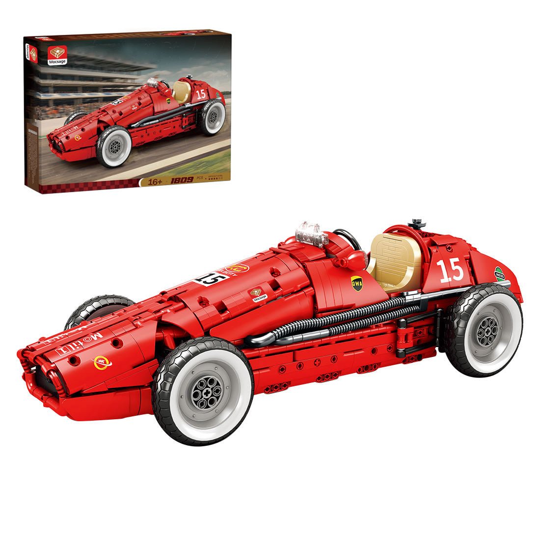 Mocsage 1/8 Scale 1950s Retro Championship Race Car Building Blocks - LesDiy -