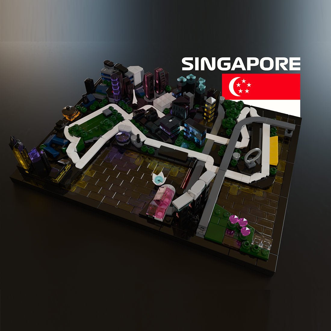 Singapore Marina Bay Circuit Nighttime Street Track Model Buildind Blocks - LesDiy - Building Blocks