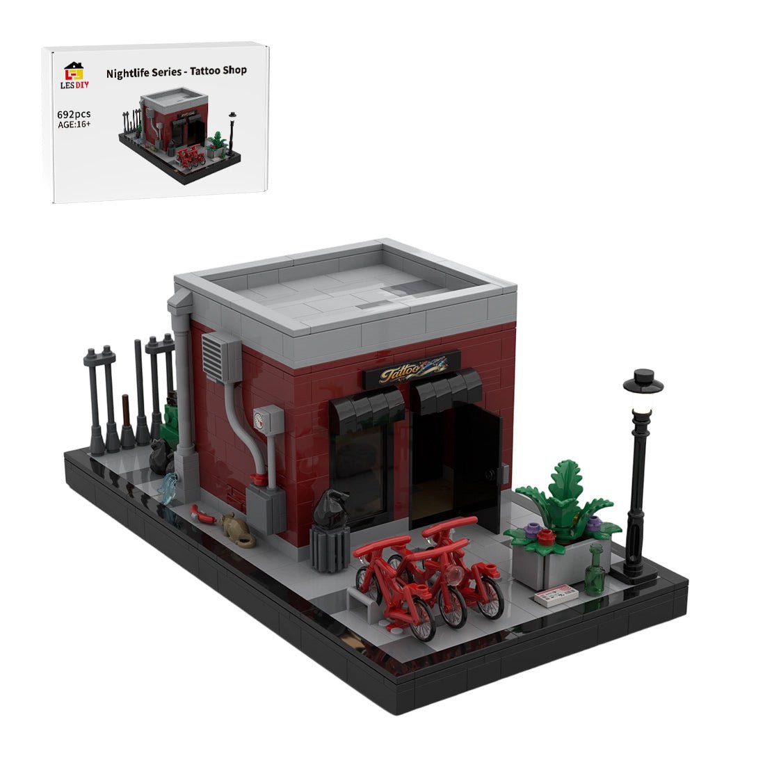 Street View Night Ink Shop Scene Modular Building Blocks - LesDiy -