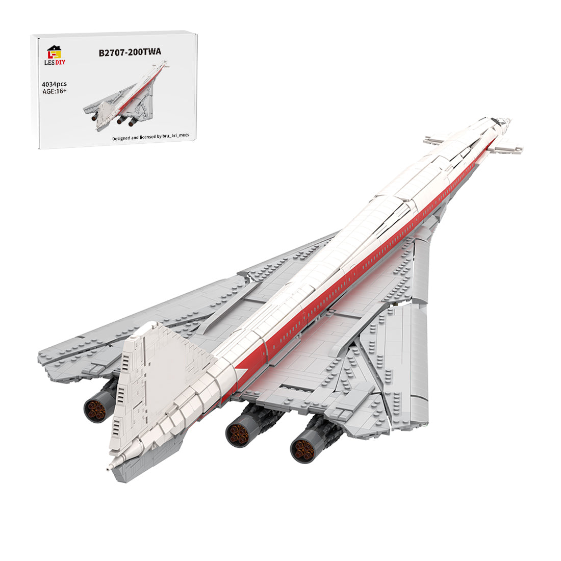 1:80 Scale B2707-200 TWA Supersonic Passenger Aircraft Building Blocks