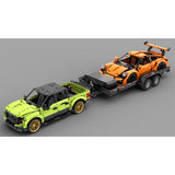 MOC-141762 1:8 Scale Flatbed Car Trailer with Wooden Platform Building Blocks