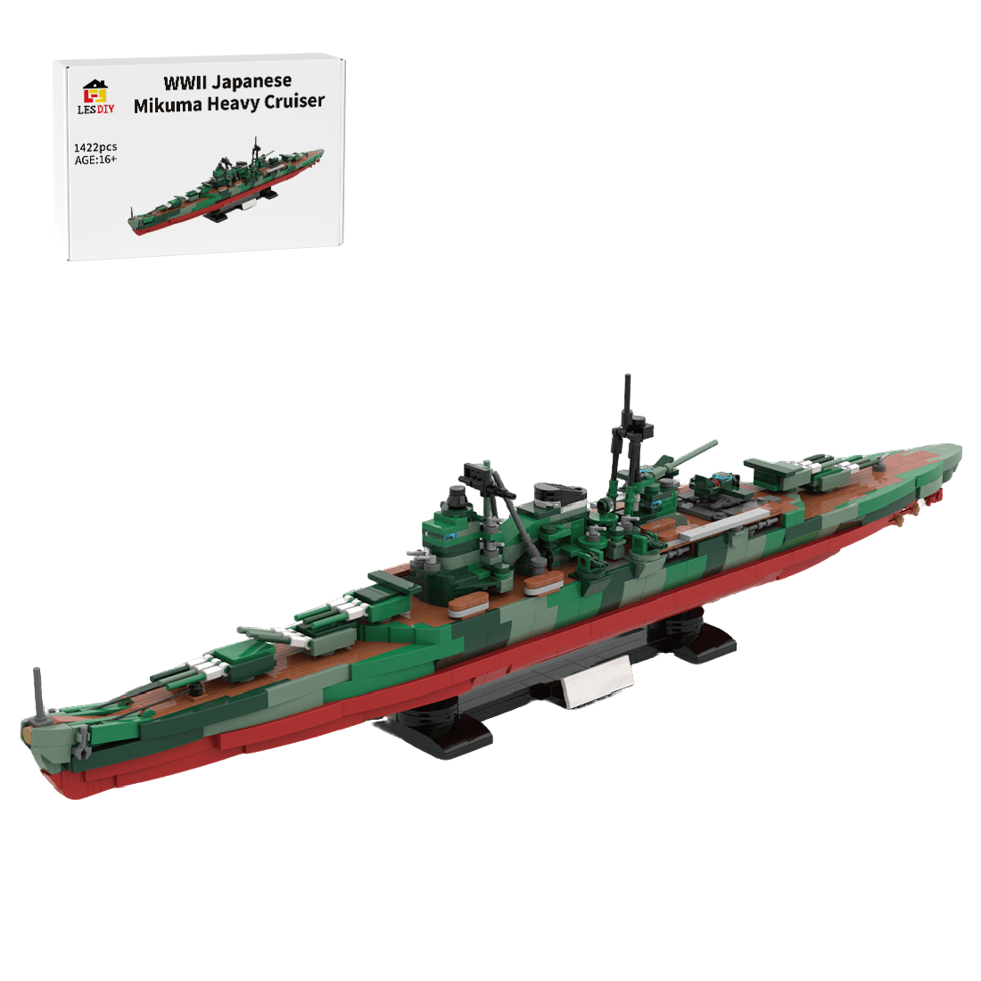 MOC WWII Japanese Mikuma Heavy Cruiser Building Blocks | LesDiy