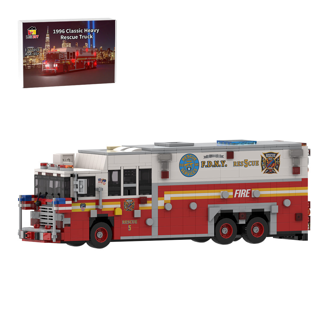 MOC-277134 1996 HME 1871 Saulsbury FDNY Rescue 5 Heavy Rescue Truck Building Blocks