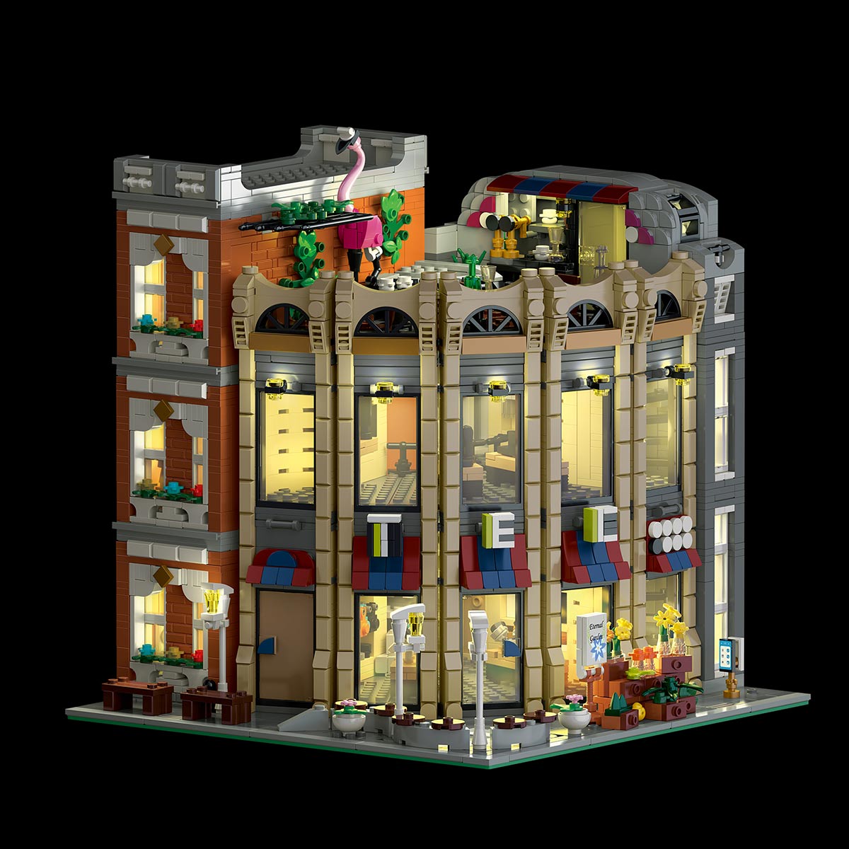 Mocsage Street Scene MOC European Department Corner Store with Light Building Blocks