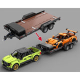 MOC-141762 1:8 Scale Flatbed Car Trailer with Wooden Platform Building Blocks