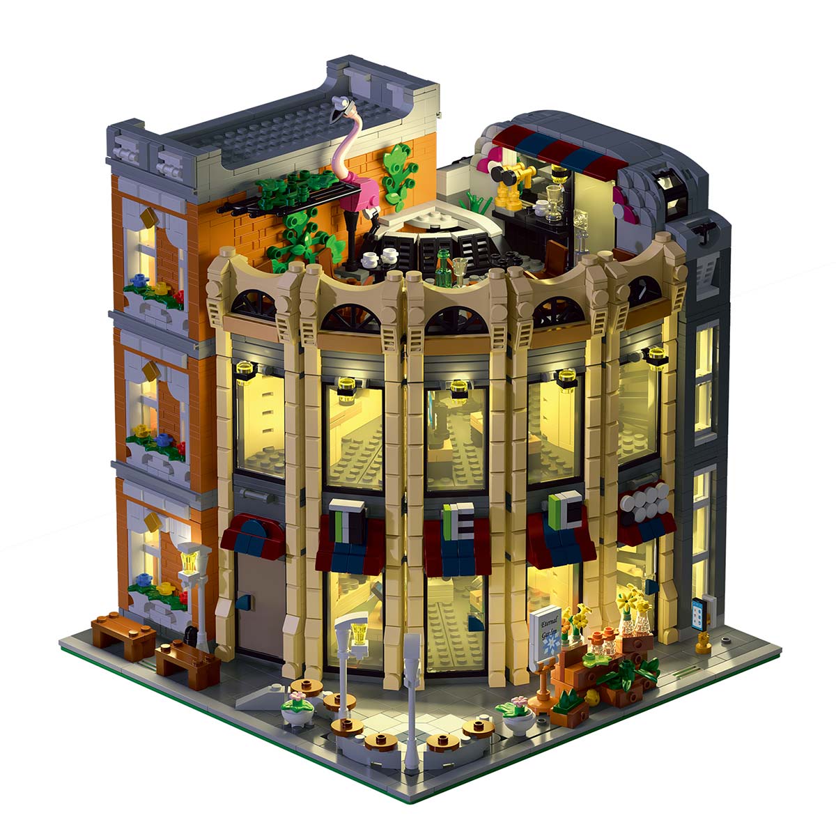 Mocsage Street Scene MOC European Department Corner Store with Light Building Blocks