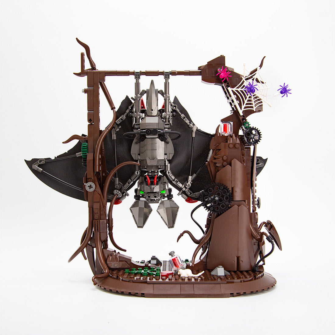 Gothic Metal Mechanical Bat with Display Stand and Spiderweb Decor Building Blocks