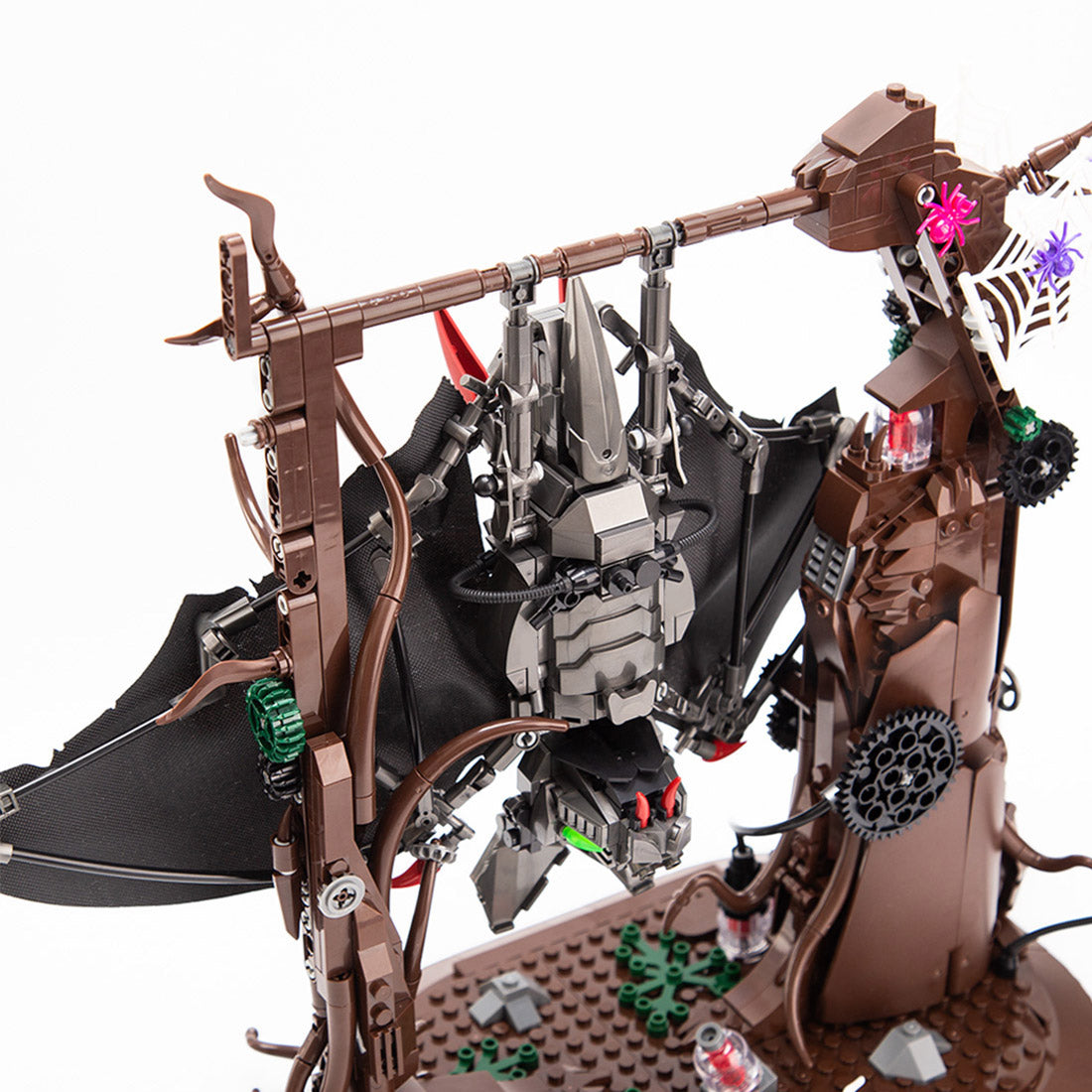 Gothic Metal Mechanical Bat with Display Stand and Spiderweb Decor Building Blocks