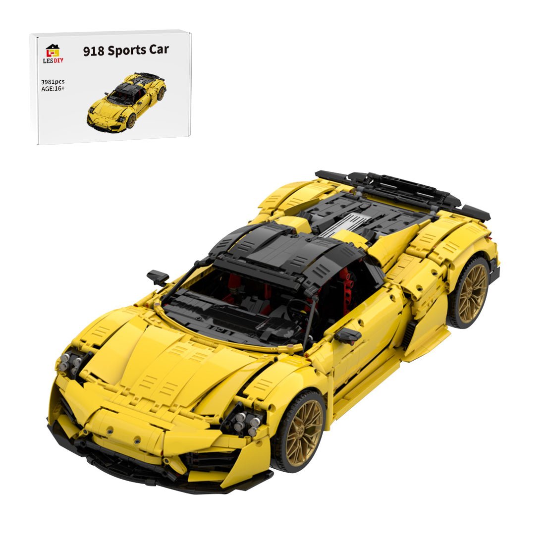918 Sports Car Tech Building Blocks - LesDiy - Yellow