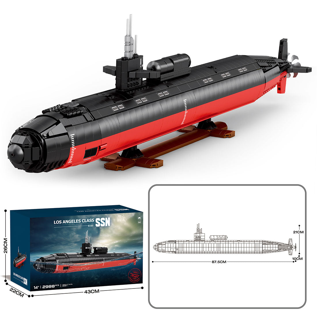 Mocsage 1/125 UCC Los Angeles-class Military Nuclear Submarine Model Building Blocks