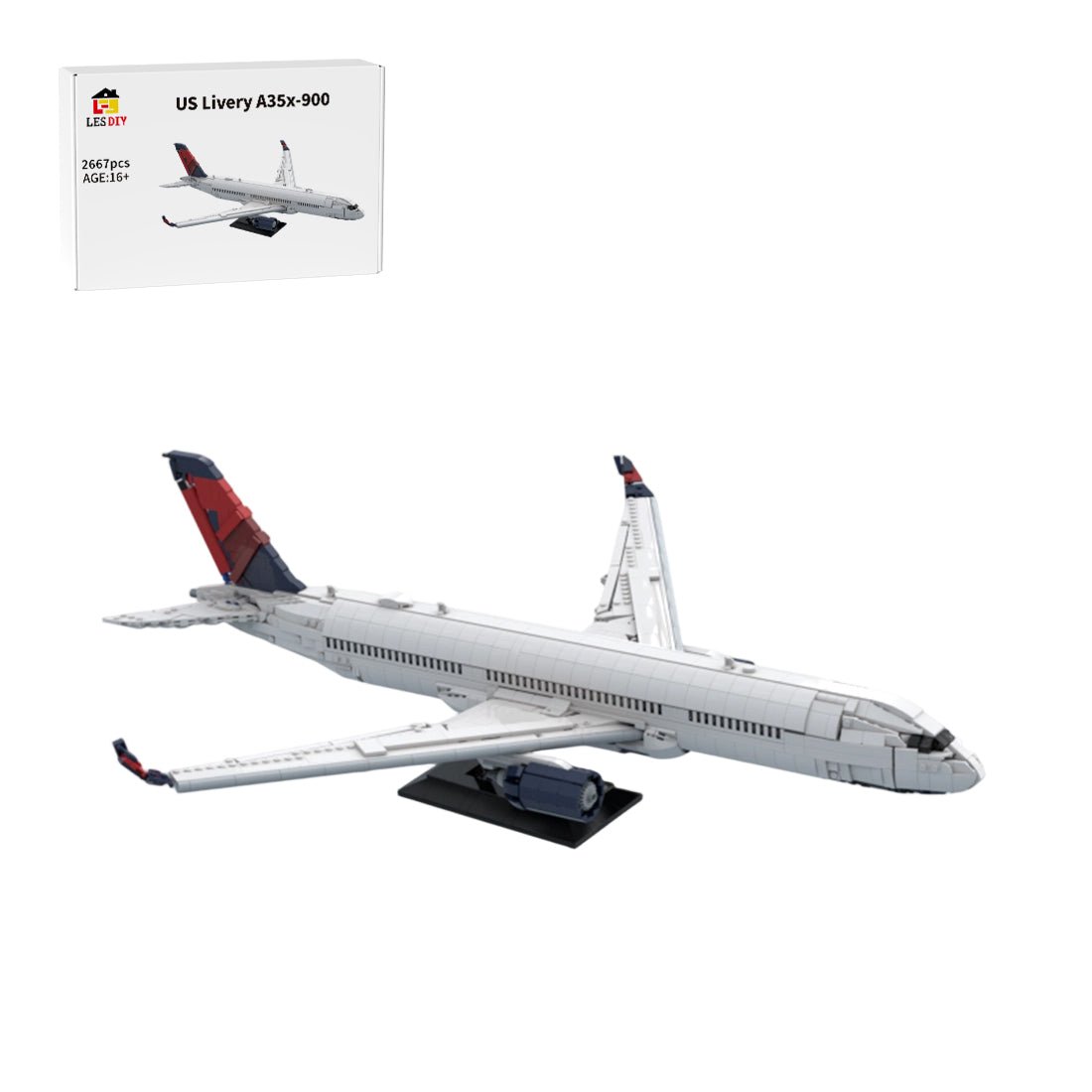 A350-900 U.S. Livery Widebody Airliner Building Blocks-LesDiy-Building Blocks-