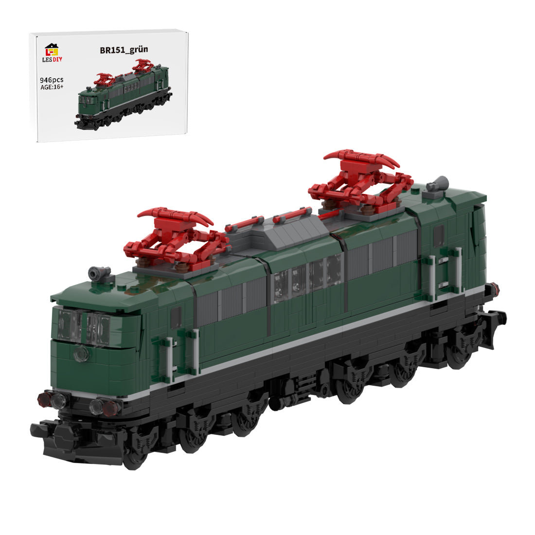 BR151 Green German Heavy-Duty Electric Locomotive Building Blocks