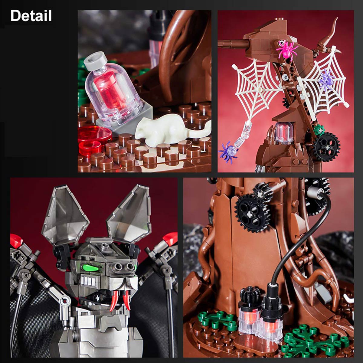 Gothic Metal Mechanical Bat with Display Stand and Spiderweb Decor Building Blocks