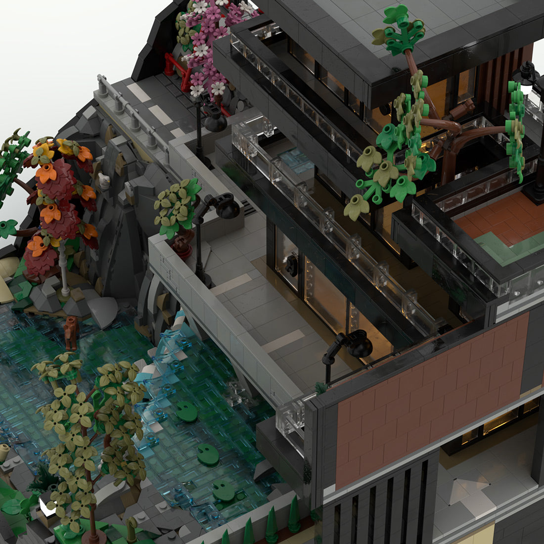 MOC-264460 Modern Japanese Waterfall Villa Building Blocks