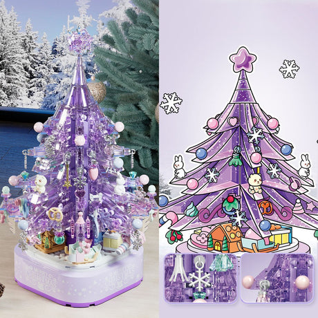 Crystal Christmas Tree Music Box with Light - Purple - LesDiy - 