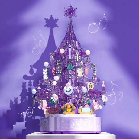 Crystal Christmas Tree Music Box with Light - Purple - LesDiy - 